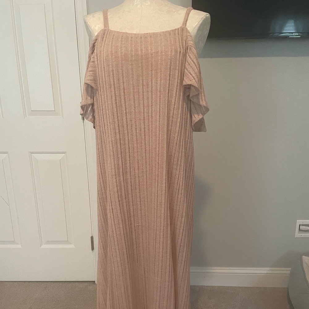 Moon River beige maxi dress from Anthropologie.